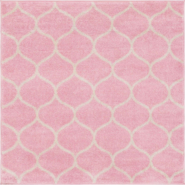 Light Pink 6' 1 x 6' 1 Trellis Frieze Square Area Rug Geometric Modern Unique Stain Resistant Easy Clean Carpet for Living, Dining, Bedrooms, Office for Sale at Rug Engine