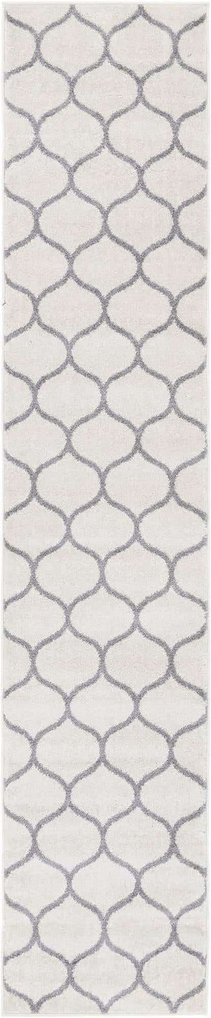 Ivory 2' x 10' Trellis Frieze Runner Area Rug Geometric Modern Unique Stain Resistant Easy Clean Carpet for Living, Dining, Bedrooms, Office for Sale at Rug Engine
