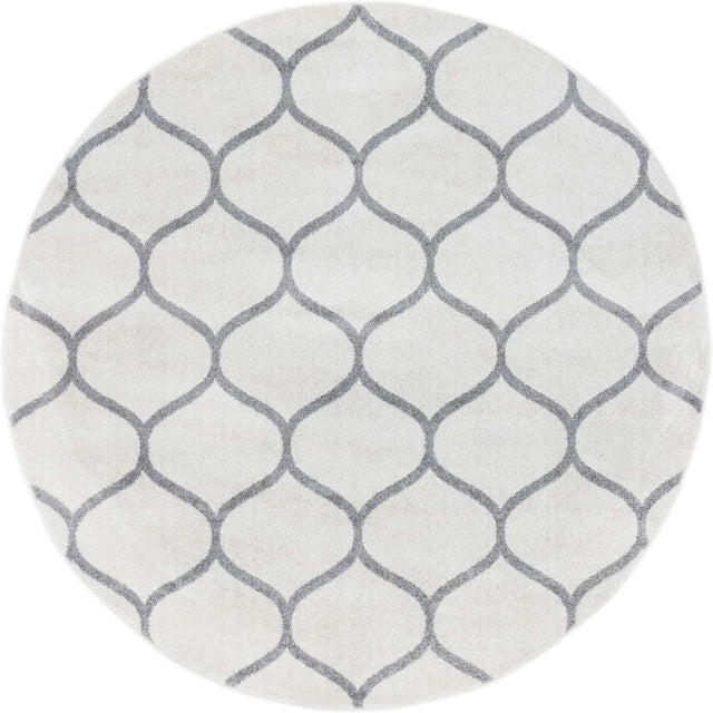 Ivory 3' 1 x 3' 1 Trellis Frieze Round Area Rug Geometric Modern Unique Stain Resistant Easy Clean Carpet for Living, Dining, Bedrooms, Office for Sale at Rug Engine