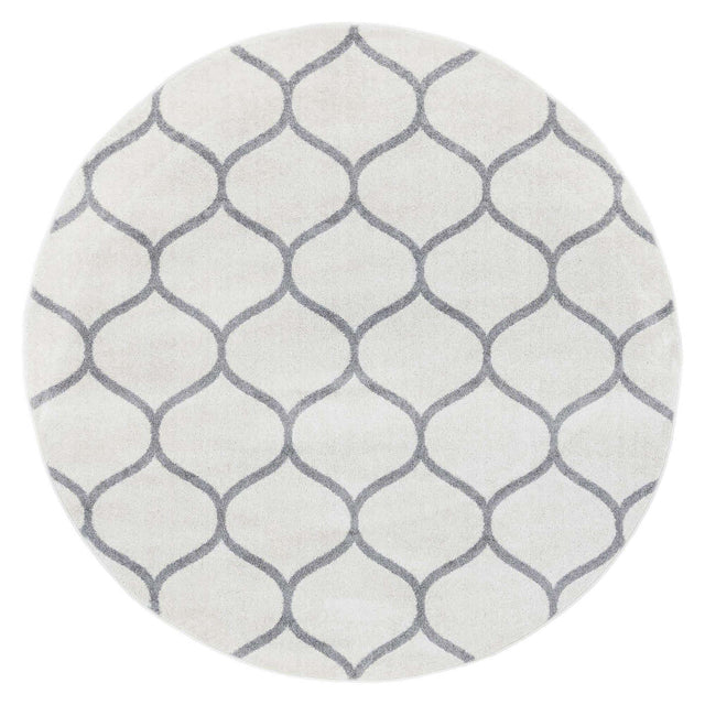 Ivory 6' 1 x 6' 1 Trellis Frieze Round Area Rug Geometric Modern Unique Stain Resistant Easy Clean Carpet for Living, Dining, Bedrooms, Office for Sale at Rug Engine