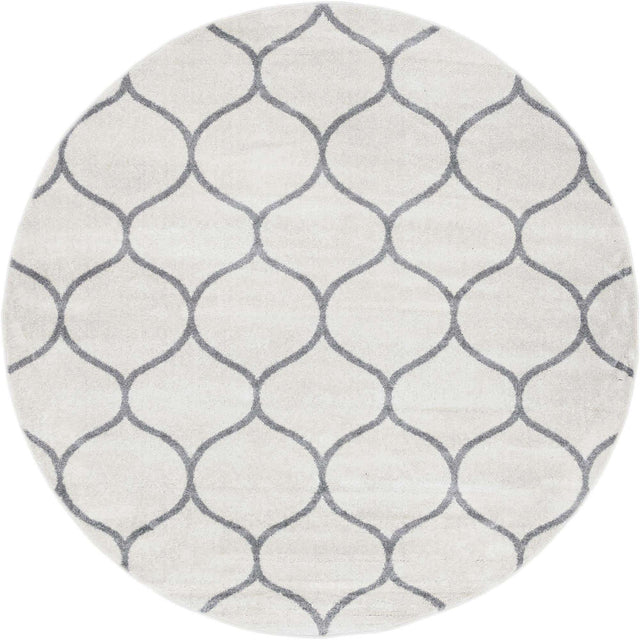 Ivory 7' 1 x 7' 1 Trellis Frieze Round Area Rug Geometric Modern Unique Stain Resistant Easy Clean Carpet for Living, Dining, Bedrooms, Office for Sale at Rug Engine