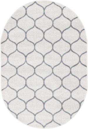 Ivory 3' 1 x 5' 3 Trellis Frieze Oval Area Rug Geometric Modern Unique Stain Resistant Easy Clean Carpet for Living, Dining, Bedrooms, Office for Sale at Rug Engine