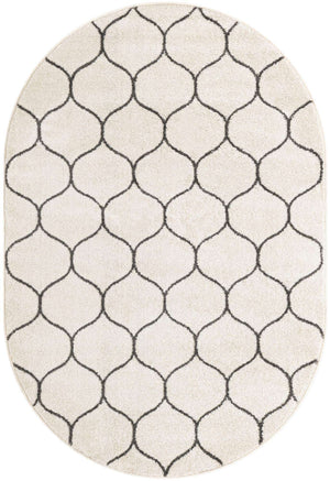 Ivory 4' 1 x 6' 1 Trellis Frieze Oval Area Rug Geometric Modern Unique Stain Resistant Easy Clean Carpet for Living, Dining, Bedrooms, Office for Sale at Rug Engine