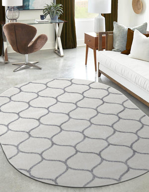 Ivory 5' 3 x 8' Trellis Frieze Oval Area Rug Geometric Modern Unique Stain Resistant Easy Clean Carpet for Living, Dining, Bedrooms, Office for Sale at Rug Engine