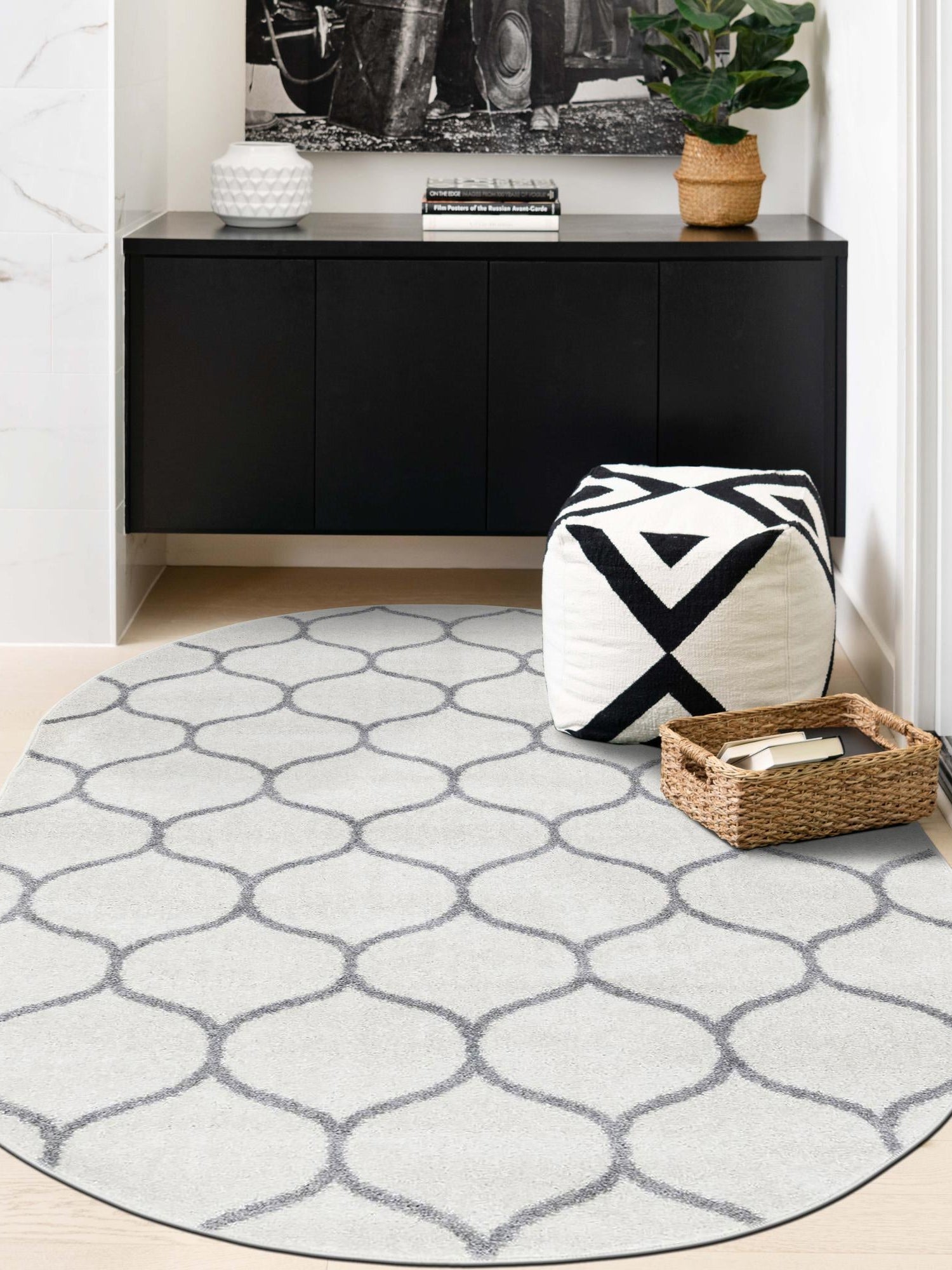 Ivory 4' 1 x 6' 1 Trellis Frieze Oval Area Rug Geometric Modern Unique Stain Resistant Easy Clean Carpet for Living, Dining, Bedrooms, Office for Sale at Rug Engine