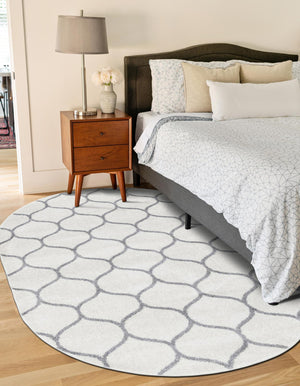 Ivory 3' 1 x 5' 3 Trellis Frieze Oval Area Rug Geometric Modern Unique Stain Resistant Easy Clean Carpet for Living, Dining, Bedrooms, Office for Sale at Rug Engine