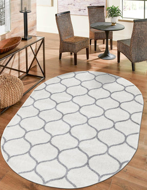 Ivory 4' 1 x 6' 1 Trellis Frieze Oval Area Rug Geometric Modern Unique Stain Resistant Easy Clean Carpet for Living, Dining, Bedrooms, Office for Sale at Rug Engine