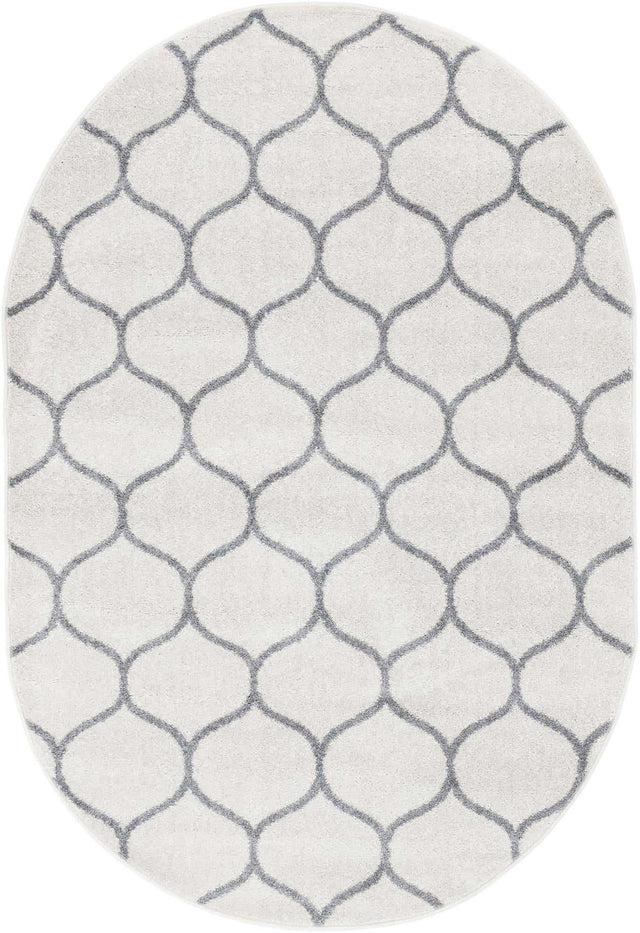 Ivory 5' 3 x 8' Trellis Frieze Oval Area Rug Geometric Modern Unique Stain Resistant Easy Clean Carpet for Living, Dining, Bedrooms, Office for Sale at Rug Engine