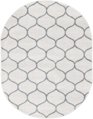 Ivory 7' 10 x 10' Trellis Frieze Oval Area Rug Geometric Modern Unique Stain Resistant Easy Clean Carpet for Living, Dining, Bedrooms, Office for Sale at Rug Engine