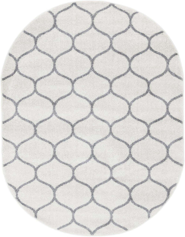 Ivory 7' 10 x 10' Trellis Frieze Oval Area Rug Geometric Modern Unique Stain Resistant Easy Clean Carpet for Living, Dining, Bedrooms, Office for Sale at Rug Engine