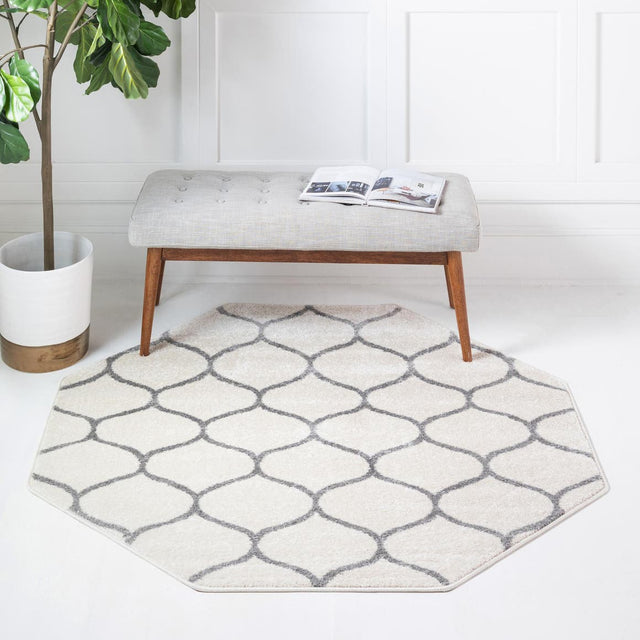 Ivory 7' 10 x 7' 10 Trellis Frieze Octagon Area Rug Geometric Modern Unique Stain Resistant Easy Clean Carpet for Living, Dining, Bedrooms, Office for Sale at Rug Engine