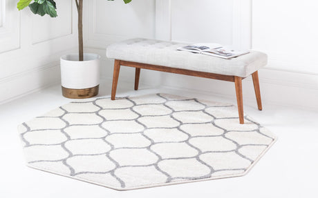 Ivory 5' 3 x 5' 3 Trellis Frieze Octagon Area Rug Geometric Modern Unique Stain Resistant Easy Clean Carpet for Living, Dining, Bedrooms, Office for Sale at Rug Engine