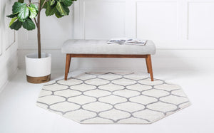 Ivory 5' 3 x 5' 3 Trellis Frieze Octagon Area Rug Geometric Modern Unique Stain Resistant Easy Clean Carpet for Living, Dining, Bedrooms, Office for Sale at Rug Engine