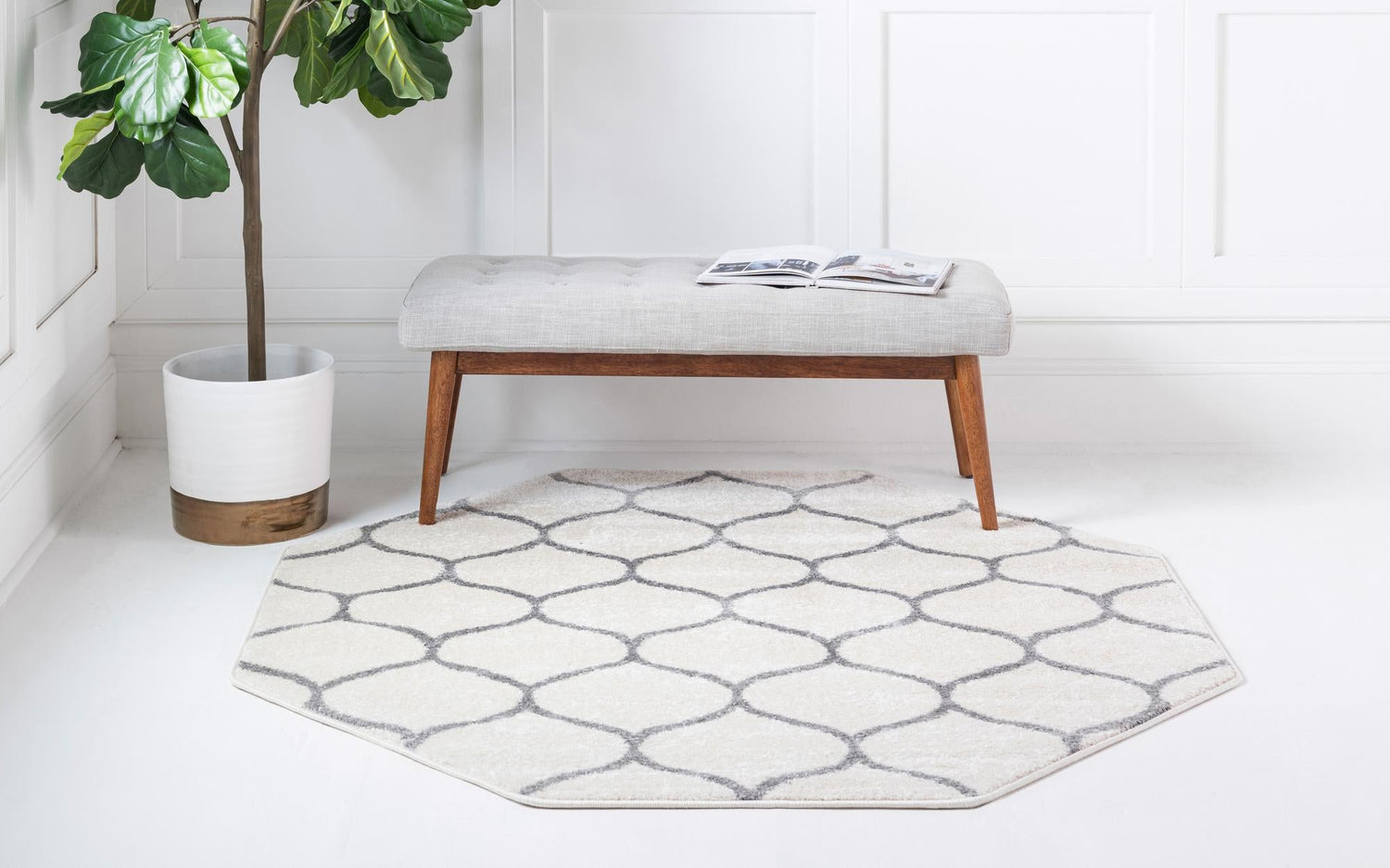 Ivory 7' 10 x 7' 10 Trellis Frieze Octagon Area Rug Geometric Modern Unique Stain Resistant Easy Clean Carpet for Living, Dining, Bedrooms, Office for Sale at Rug Engine