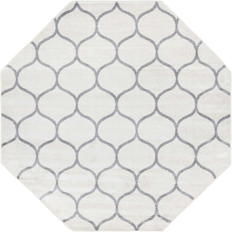 Ivory 5' 3 x 5' 3 Trellis Frieze Octagon Area Rug Geometric Modern Unique Stain Resistant Easy Clean Carpet for Living, Dining, Bedrooms, Office for Sale at Rug Engine