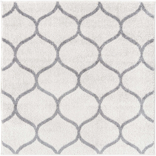 Ivory 4' 1 x 4' 1 Trellis Frieze Square Area Rug Geometric Modern Unique Stain Resistant Easy Clean Carpet for Living, Dining, Bedrooms, Office for Sale at Rug Engine