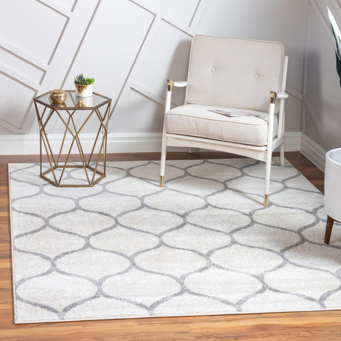 Ivory 3' 1 x 3' 1 Trellis Frieze Square Area Rug Geometric Modern Unique Stain Resistant Easy Clean Carpet for Living, Dining, Bedrooms, Office for Sale at Rug Engine