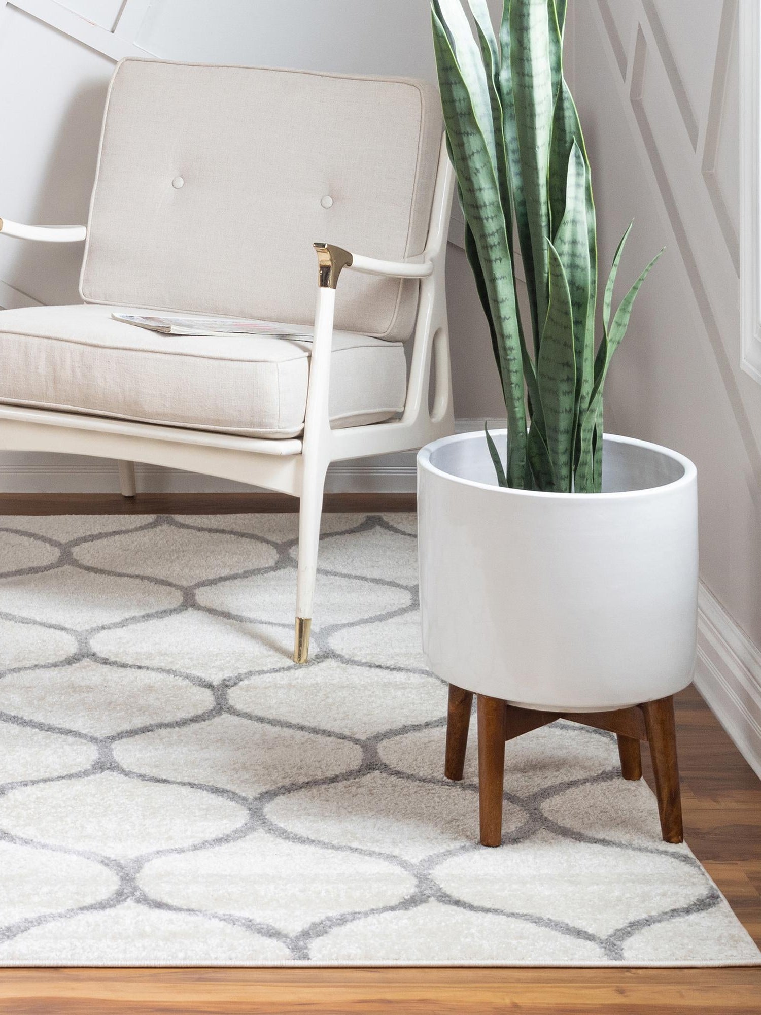 Ivory 5' 3 x 5' 3 Trellis Frieze Square Area Rug Geometric Modern Unique Stain Resistant Easy Clean Carpet for Living, Dining, Bedrooms, Office for Sale at Rug Engine
