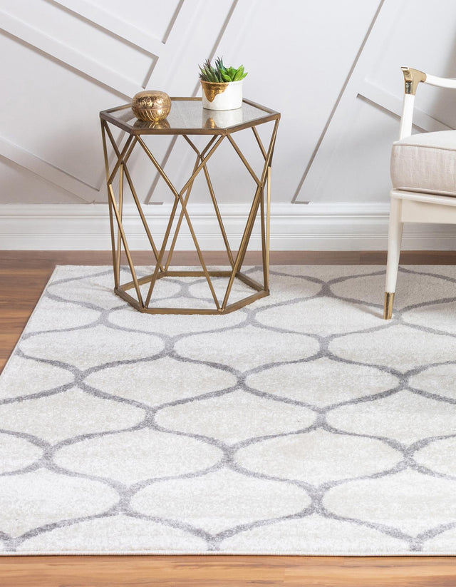 Ivory 3' 1 x 3' 1 Trellis Frieze Square Area Rug Geometric Modern Unique Stain Resistant Easy Clean Carpet for Living, Dining, Bedrooms, Office for Sale at Rug Engine