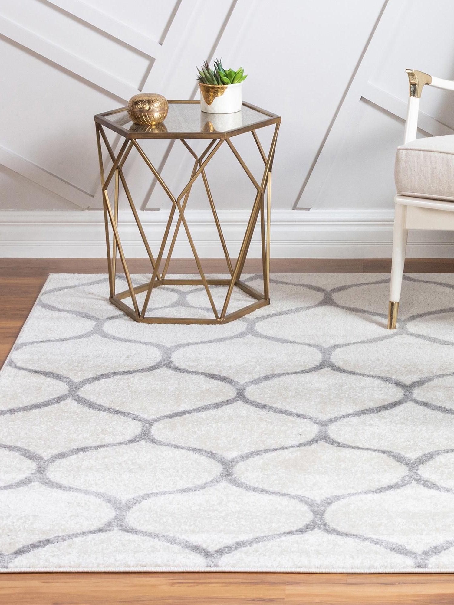Ivory 4' 1 x 4' 1 Trellis Frieze Square Area Rug Geometric Modern Unique Stain Resistant Easy Clean Carpet for Living, Dining, Bedrooms, Office for Sale at Rug Engine
