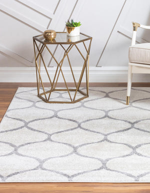 Ivory 4' 1 x 4' 1 Trellis Frieze Square Area Rug Geometric Modern Unique Stain Resistant Easy Clean Carpet for Living, Dining, Bedrooms, Office for Sale at Rug Engine