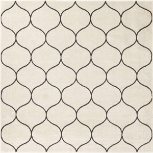 Ivory 7' 1 x 7' 1 Trellis Frieze Square Area Rug Geometric Modern Unique Stain Resistant Easy Clean Carpet for Living, Dining, Bedrooms, Office for Sale at Rug Engine