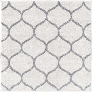 Ivory 7' 10 x 7' 10 Trellis Frieze Square Area Rug Geometric Modern Unique Stain Resistant Easy Clean Carpet for Living, Dining, Bedrooms, Office for Sale at Rug Engine