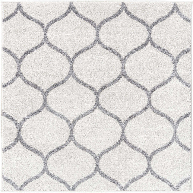 Ivory 7' 10 x 7' 10 Trellis Frieze Square Area Rug Geometric Modern Unique Stain Resistant Easy Clean Carpet for Living, Dining, Bedrooms, Office for Sale at Rug Engine
