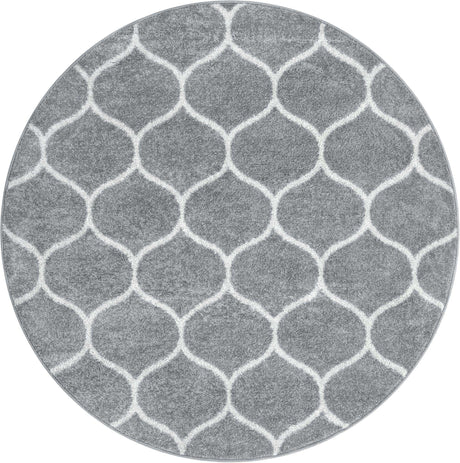 Light Gray 6' 1 x 6' 1 Trellis Frieze Round Area Rug Geometric Modern Unique Stain Resistant Easy Clean Carpet for Living, Dining, Bedrooms, Office for Sale at Rug Engine