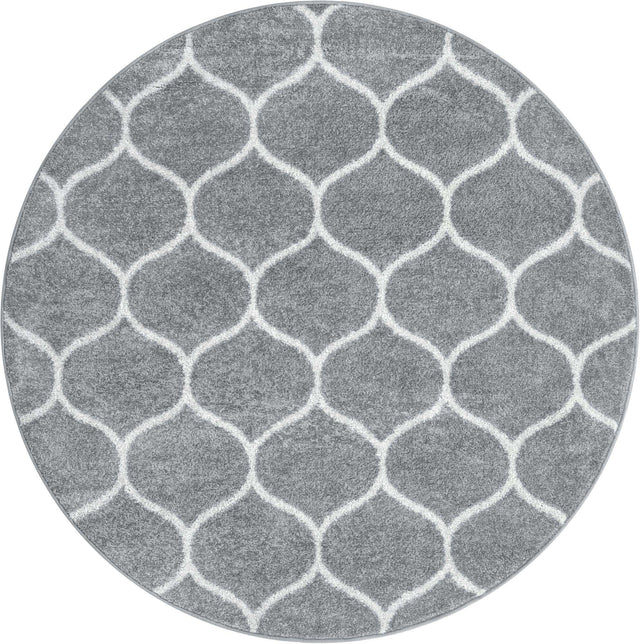 Light Gray 6' 1 x 6' 1 Trellis Frieze Round Area Rug Geometric Modern Unique Stain Resistant Easy Clean Carpet for Living, Dining, Bedrooms, Office for Sale at Rug Engine