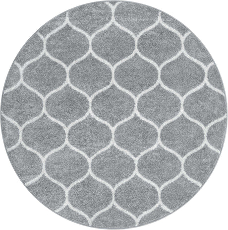 Light Gray 7' 1 x 7' 1 Trellis Frieze Round Area Rug Geometric Modern Unique Stain Resistant Easy Clean Carpet for Living, Dining, Bedrooms, Office for Sale at Rug Engine