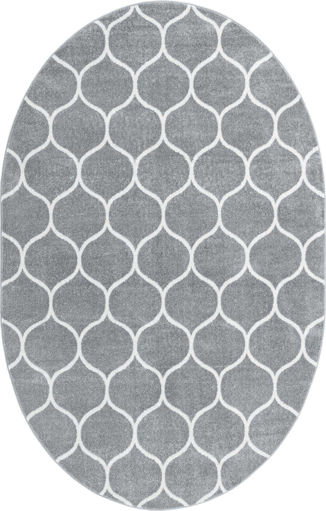 Light Gray 3' 1 x 5' 3 Trellis Frieze Oval Area Rug Geometric Modern Unique Stain Resistant Easy Clean Carpet for Living, Dining, Bedrooms, Office for Sale at Rug Engine