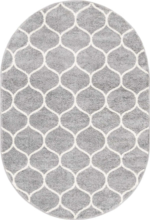 Light Gray 4' 1 x 6' 1 Trellis Frieze Oval Area Rug Geometric Modern Unique Stain Resistant Easy Clean Carpet for Living, Dining, Bedrooms, Office for Sale at Rug Engine