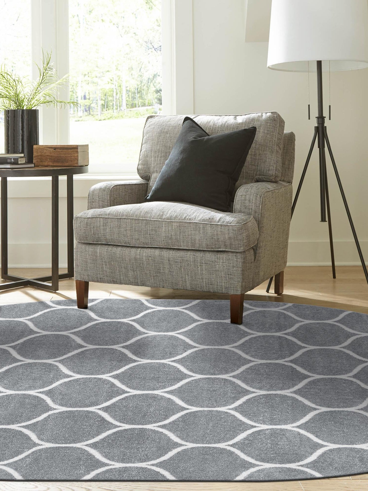 Light Gray 7' 10 x 10' Trellis Frieze Oval Area Rug Geometric Modern Unique Stain Resistant Easy Clean Carpet for Living, Dining, Bedrooms, Office for Sale at Rug Engine