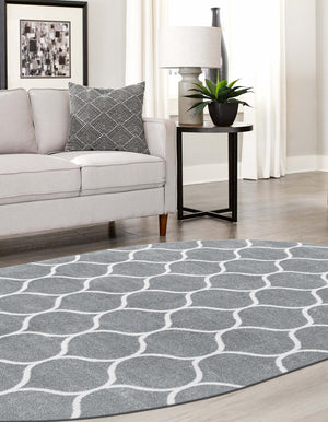 Light Gray 4' 1 x 6' 1 Trellis Frieze Oval Area Rug Geometric Modern Unique Stain Resistant Easy Clean Carpet for Living, Dining, Bedrooms, Office for Sale at Rug Engine