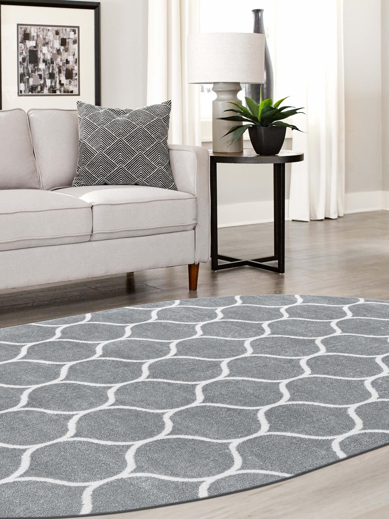Light Gray 3' 1 x 5' 3 Trellis Frieze Oval Area Rug Geometric Modern Unique Stain Resistant Easy Clean Carpet for Living, Dining, Bedrooms, Office for Sale at Rug Engine