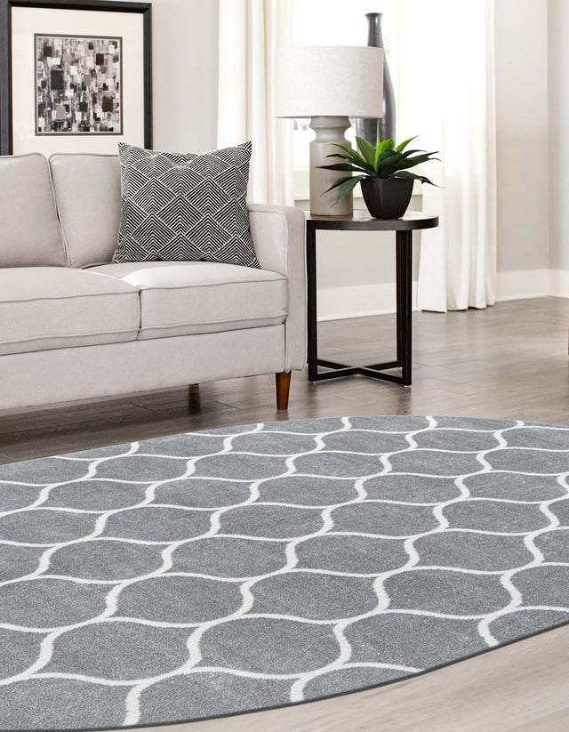 Light Gray 3' 1 x 5' 3 Trellis Frieze Oval Area Rug Geometric Modern Unique Stain Resistant Easy Clean Carpet for Living, Dining, Bedrooms, Office for Sale at Rug Engine