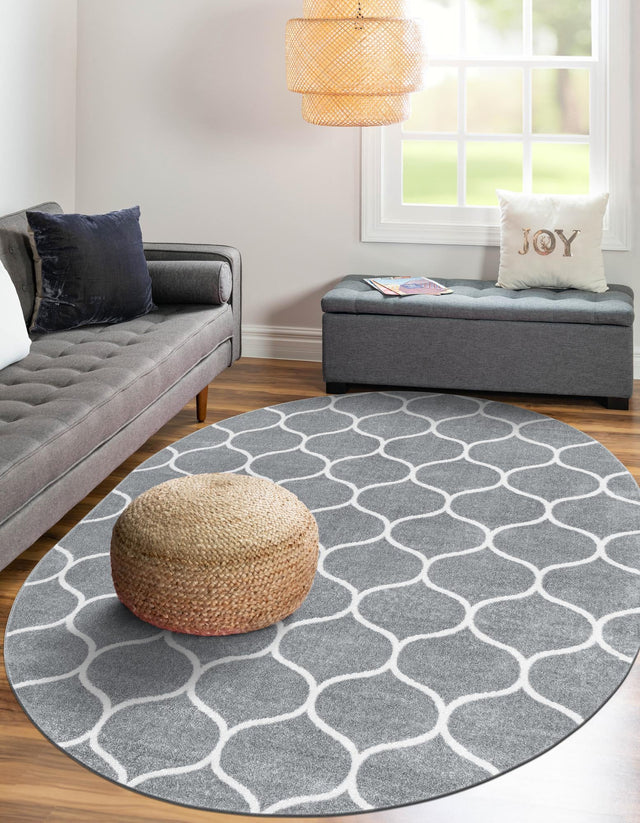 Light Gray 3' 1 x 5' 3 Trellis Frieze Oval Area Rug Geometric Modern Unique Stain Resistant Easy Clean Carpet for Living, Dining, Bedrooms, Office for Sale at Rug Engine