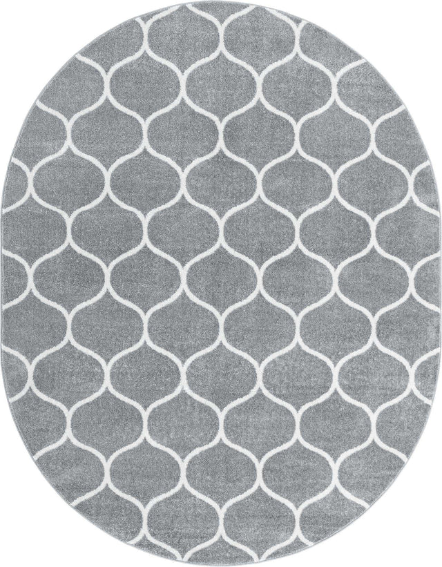 Light Gray 7' 10 x 10' Trellis Frieze Oval Area Rug Geometric Modern Unique Stain Resistant Easy Clean Carpet for Living, Dining, Bedrooms, Office for Sale at Rug Engine