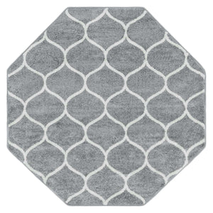 Light Gray 5' 3 x 5' 3 Trellis Frieze Octagon Area Rug Geometric Modern Unique Stain Resistant Easy Clean Carpet for Living, Dining, Bedrooms, Office for Sale at Rug Engine