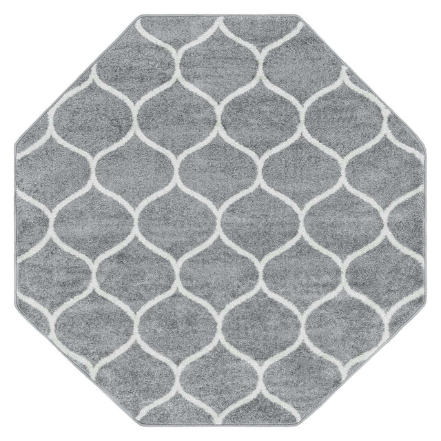Light Gray 5' 3 x 5' 3 Trellis Frieze Octagon Area Rug Geometric Modern Unique Stain Resistant Easy Clean Carpet for Living, Dining, Bedrooms, Office for Sale at Rug Engine