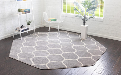 Light Gray 5' 3 x 5' 3 Trellis Frieze Octagon Area Rug Geometric Modern Unique Stain Resistant Easy Clean Carpet for Living, Dining, Bedrooms, Office for Sale at Rug Engine
