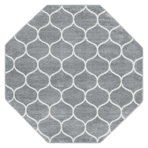 Light Gray 7' 10 x 7' 10 Trellis Frieze Octagon Area Rug Geometric Modern Unique Stain Resistant Easy Clean Carpet for Living, Dining, Bedrooms, Office for Sale at Rug Engine