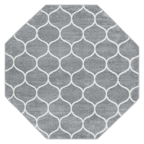 Light Gray 7' 10 x 7' 10 Trellis Frieze Octagon Area Rug Geometric Modern Unique Stain Resistant Easy Clean Carpet for Living, Dining, Bedrooms, Office for Sale at Rug Engine