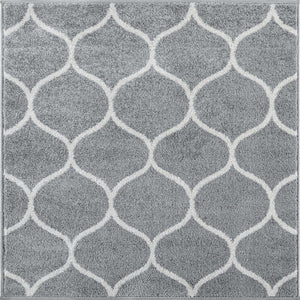 Light Gray 5' 3 x 5' 3 Trellis Frieze Square Area Rug Geometric Modern Unique Stain Resistant Easy Clean Carpet for Living, Dining, Bedrooms, Office for Sale at Rug Engine