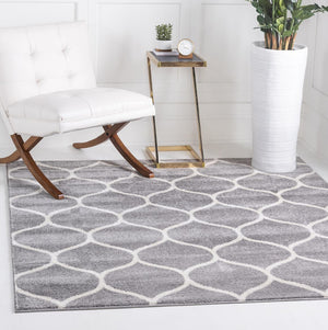 Light Gray 3' 1 x 3' 1 Trellis Frieze Square Area Rug Geometric Modern Unique Stain Resistant Easy Clean Carpet for Living, Dining, Bedrooms, Office for Sale at Rug Engine