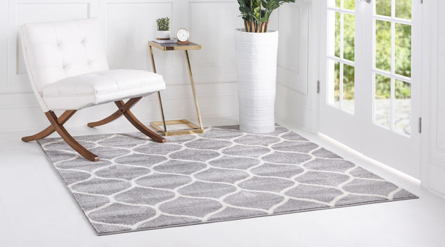 Light Gray 7' 1 x 7' 1 Trellis Frieze Square Area Rug Geometric Modern Unique Stain Resistant Easy Clean Carpet for Living, Dining, Bedrooms, Office for Sale at Rug Engine