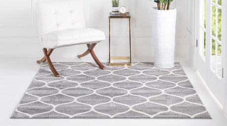Light Gray 7' 10 x 7' 10 Trellis Frieze Square Area Rug Geometric Modern Unique Stain Resistant Easy Clean Carpet for Living, Dining, Bedrooms, Office for Sale at Rug Engine
