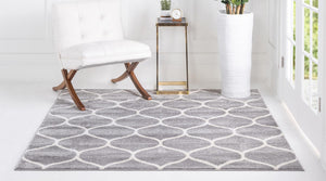 Light Gray 3' 1 x 3' 1 Trellis Frieze Square Area Rug Geometric Modern Unique Stain Resistant Easy Clean Carpet for Living, Dining, Bedrooms, Office for Sale at Rug Engine