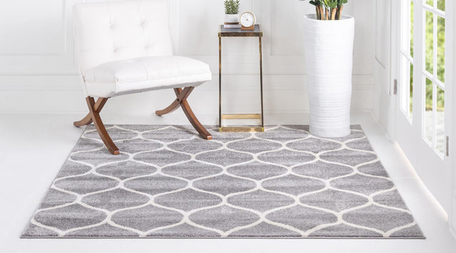 Light Gray 3' 1 x 3' 1 Trellis Frieze Square Area Rug Geometric Modern Unique Stain Resistant Easy Clean Carpet for Living, Dining, Bedrooms, Office for Sale at Rug Engine
